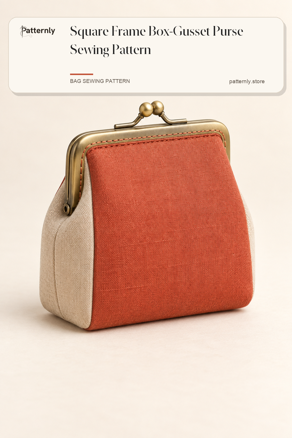 Square Frame Box-Gusset Purse Sewing Pattern — finished bag sewing pattern preview