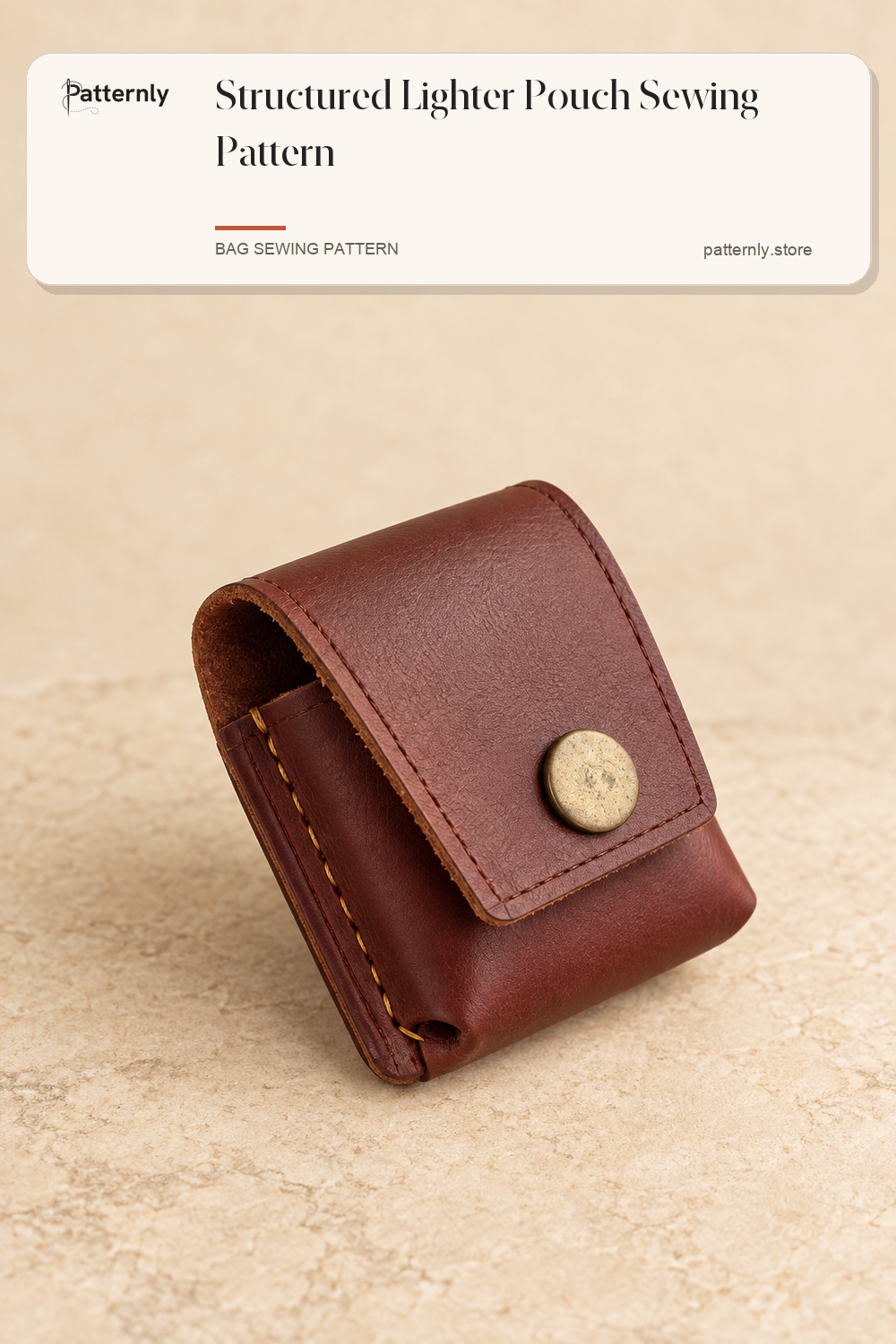 Structured Lighter Pouch Sewing Pattern — finished leather accessory sewing pattern preview