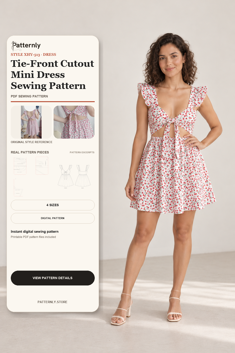 Tie-Front Cutout Mini Dress Sewing Pattern cover