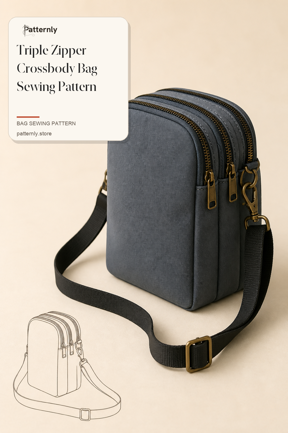 Triple Zipper Crossbody Bag Sewing Pattern cover