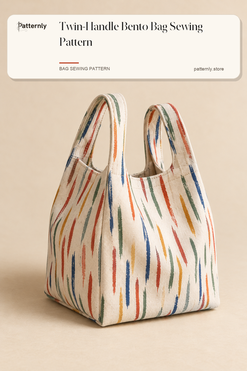 Twin-Handle Bento Bag Sewing Pattern — finished bag sewing pattern preview