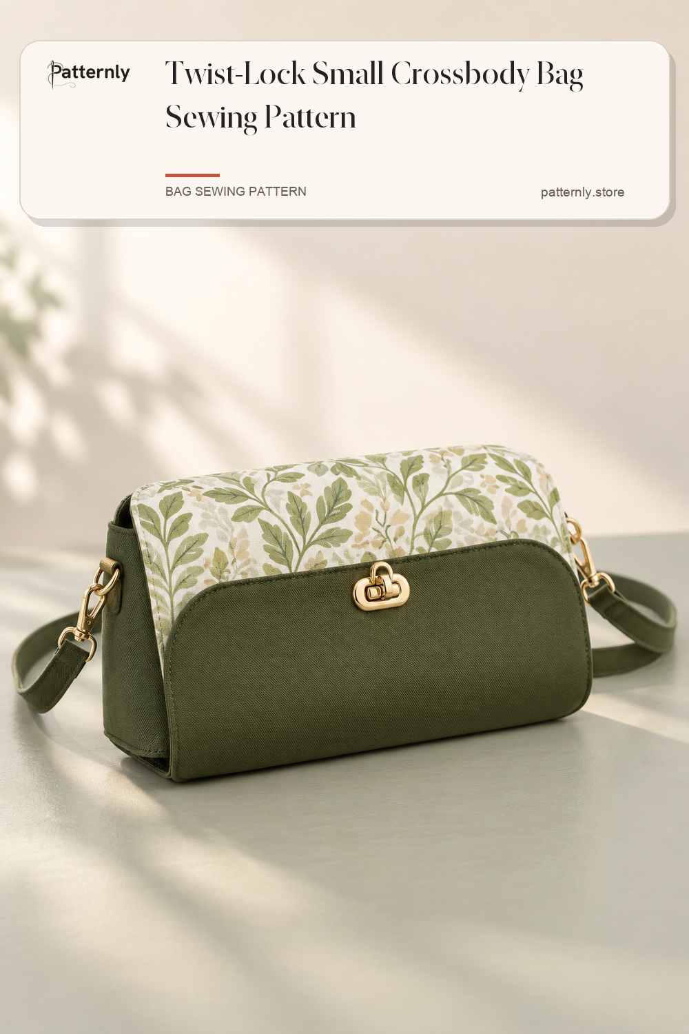 Twist-Lock Small Crossbody Bag Sewing Pattern — finished bag sewing pattern preview