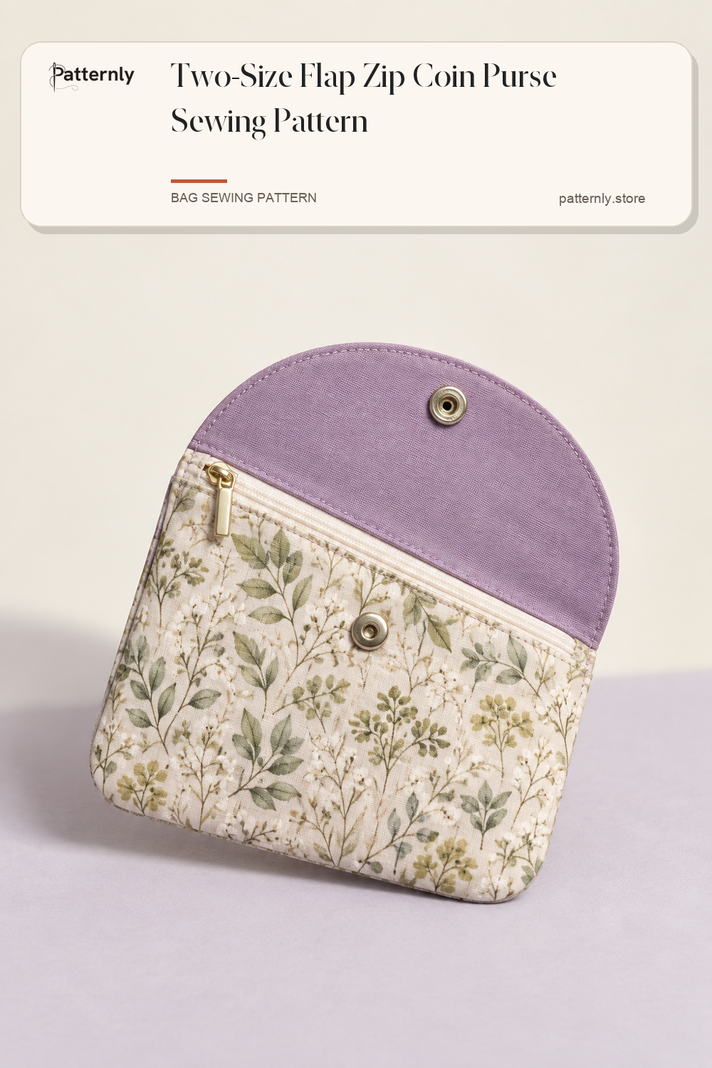 Two-Size Flap Zip Coin Purse Sewing Pattern — finished bag sewing pattern preview