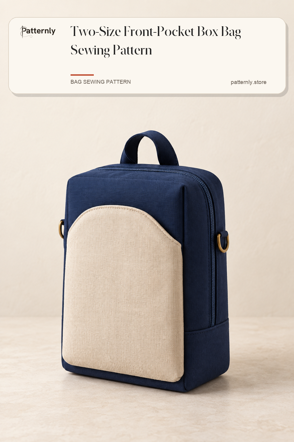 Two-Size Front-Pocket Box Bag Sewing Pattern — finished bag sewing pattern preview