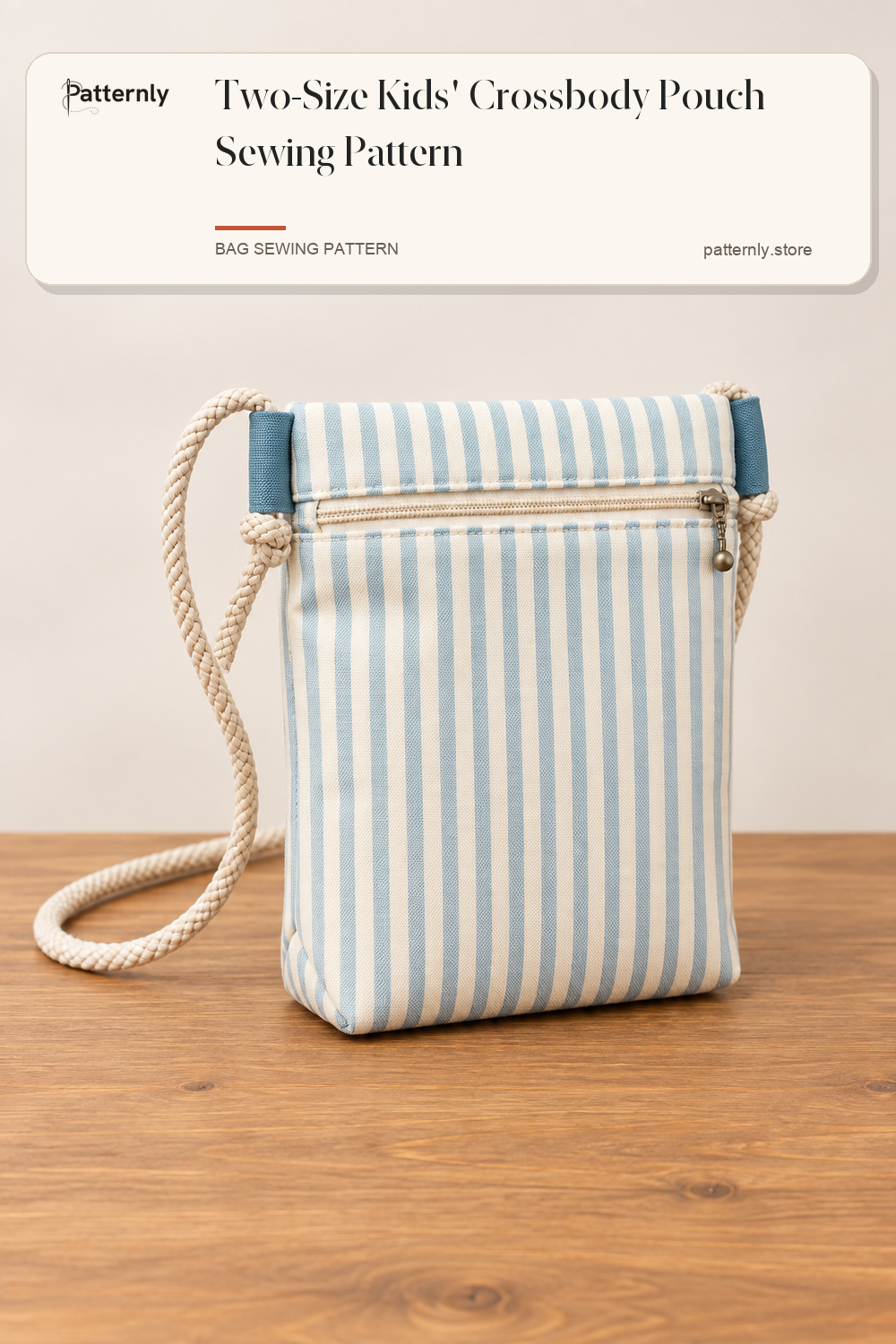 Two-Size Kids' Crossbody Pouch Sewing Pattern — finished bag sewing pattern preview