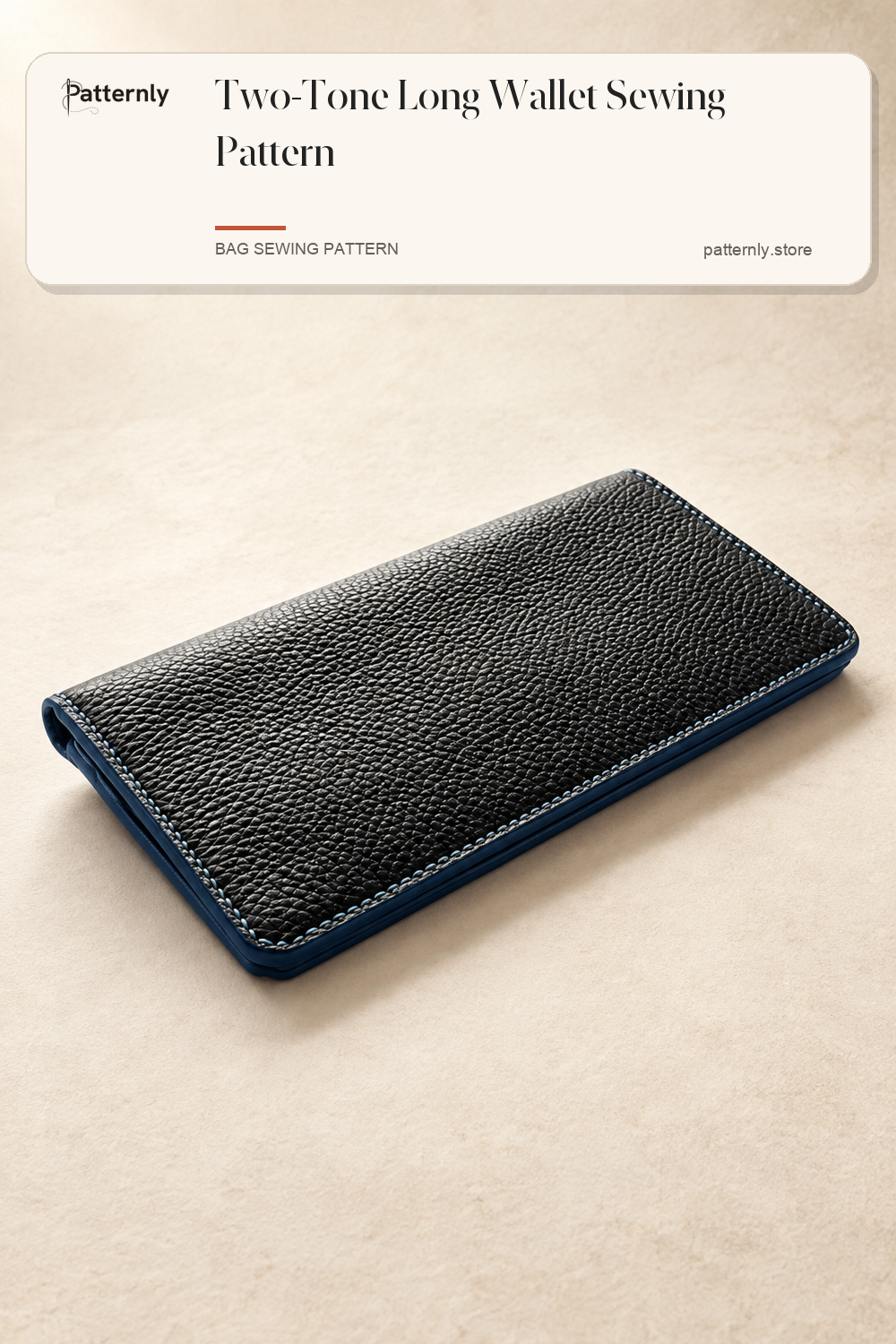 Two-Tone Long Wallet Sewing Pattern — finished leather accessory sewing pattern preview