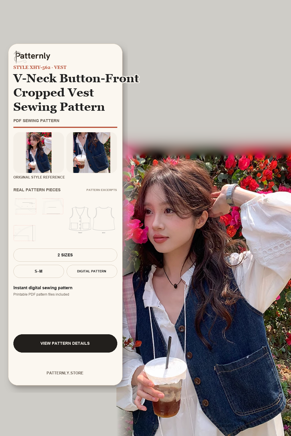 V-Neck Button-Front Cropped Vest Sewing Pattern cover