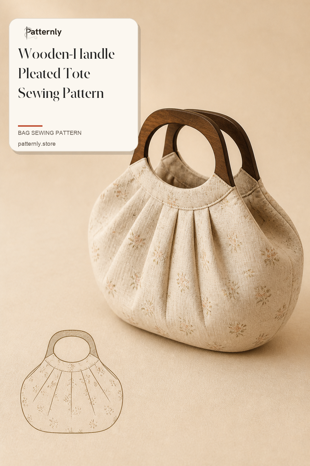 Wooden-Handle Pleated Tote Sewing Pattern cover