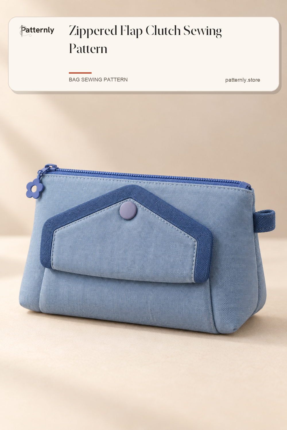 Zippered Flap Clutch Sewing Pattern — finished bag sewing pattern preview