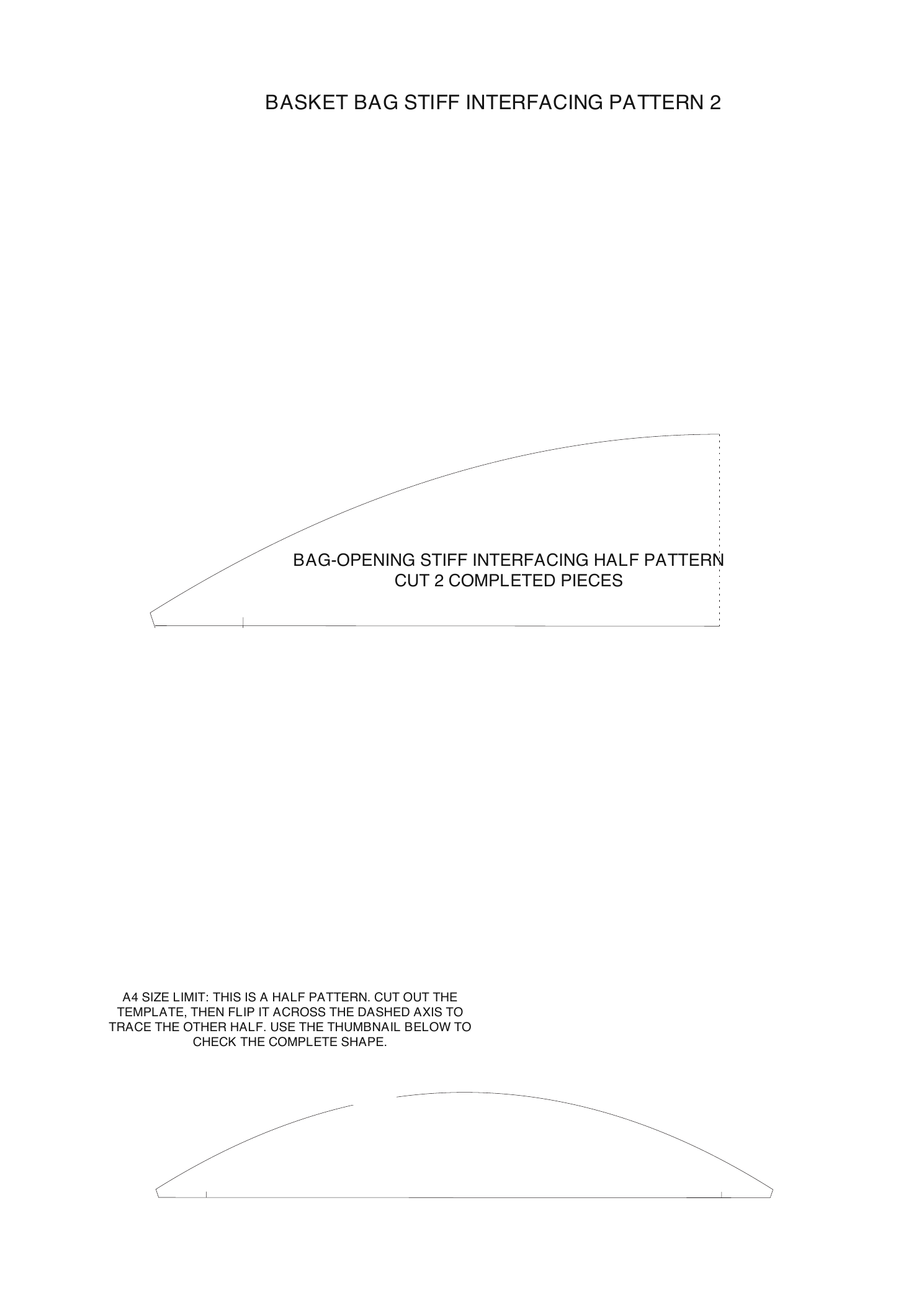English half-pattern example for a bag-opening stiff-interfacing piece labeled Cut 2