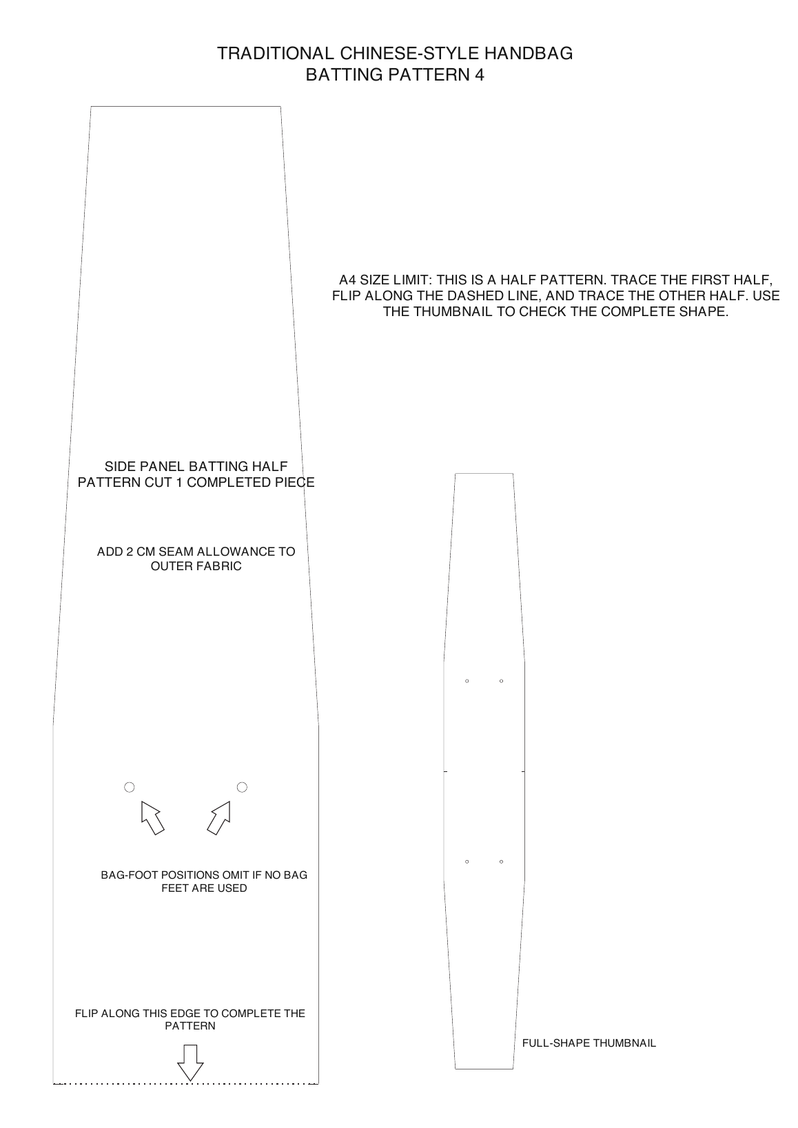 English side-panel batting half pattern with a dashed flip edge and a full-shape thumbnail