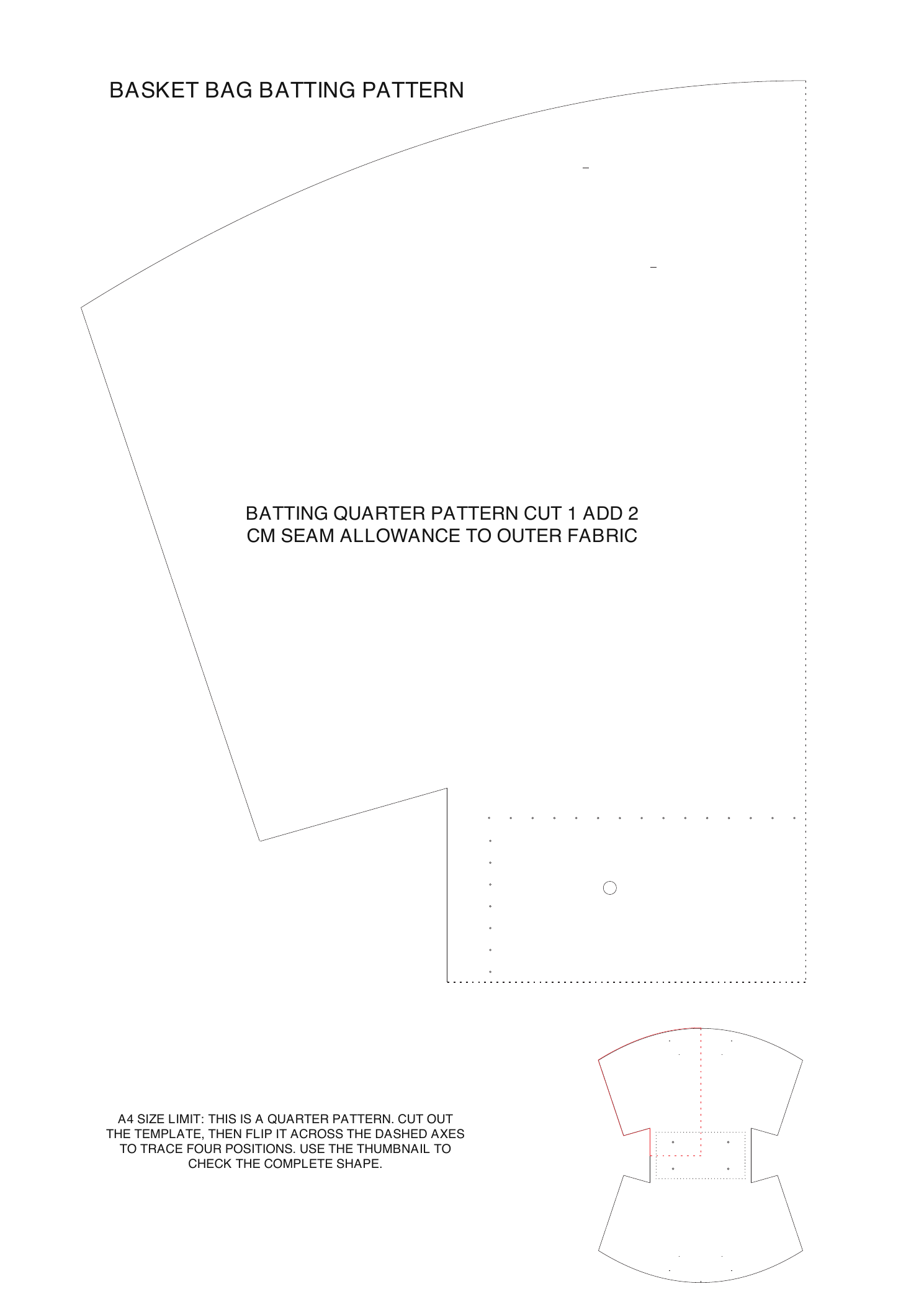 English quarter-pattern example with two dashed flip axes and a full-shape thumbnail